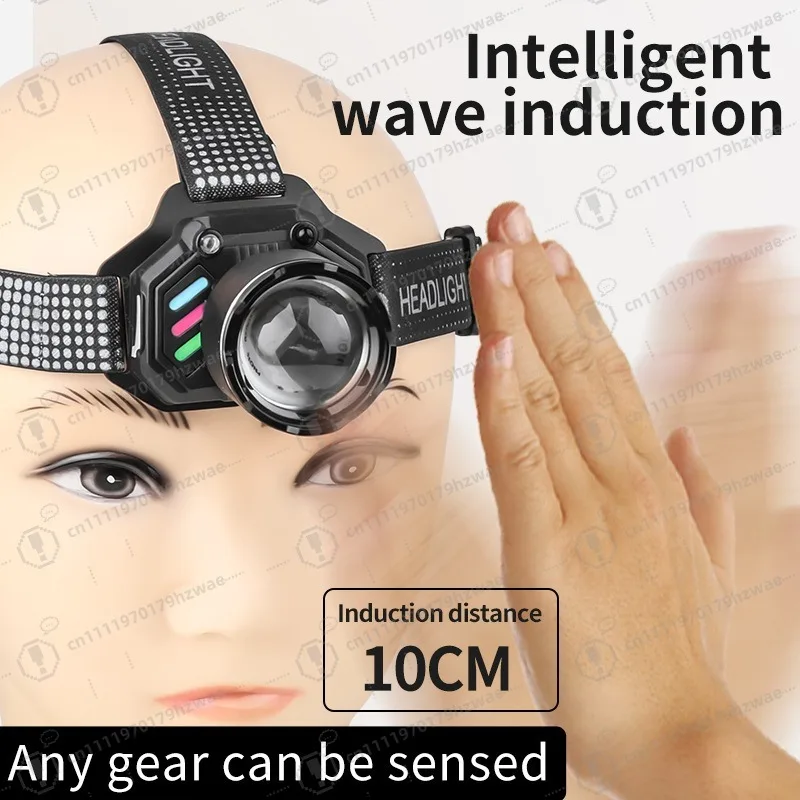 Dual Light Source Zoom Headlamp Induction Strong Light LED Long Range Rechargeable Outdoor Long Lasting Head Mounted Searchlight