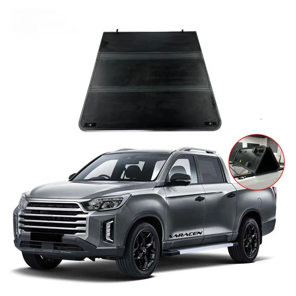 custom waterproof pickup truck auto parts no drill installation aluminum Hard Tri-fold Tonneau Cover For Ssangyong-MUSSO 2016-20