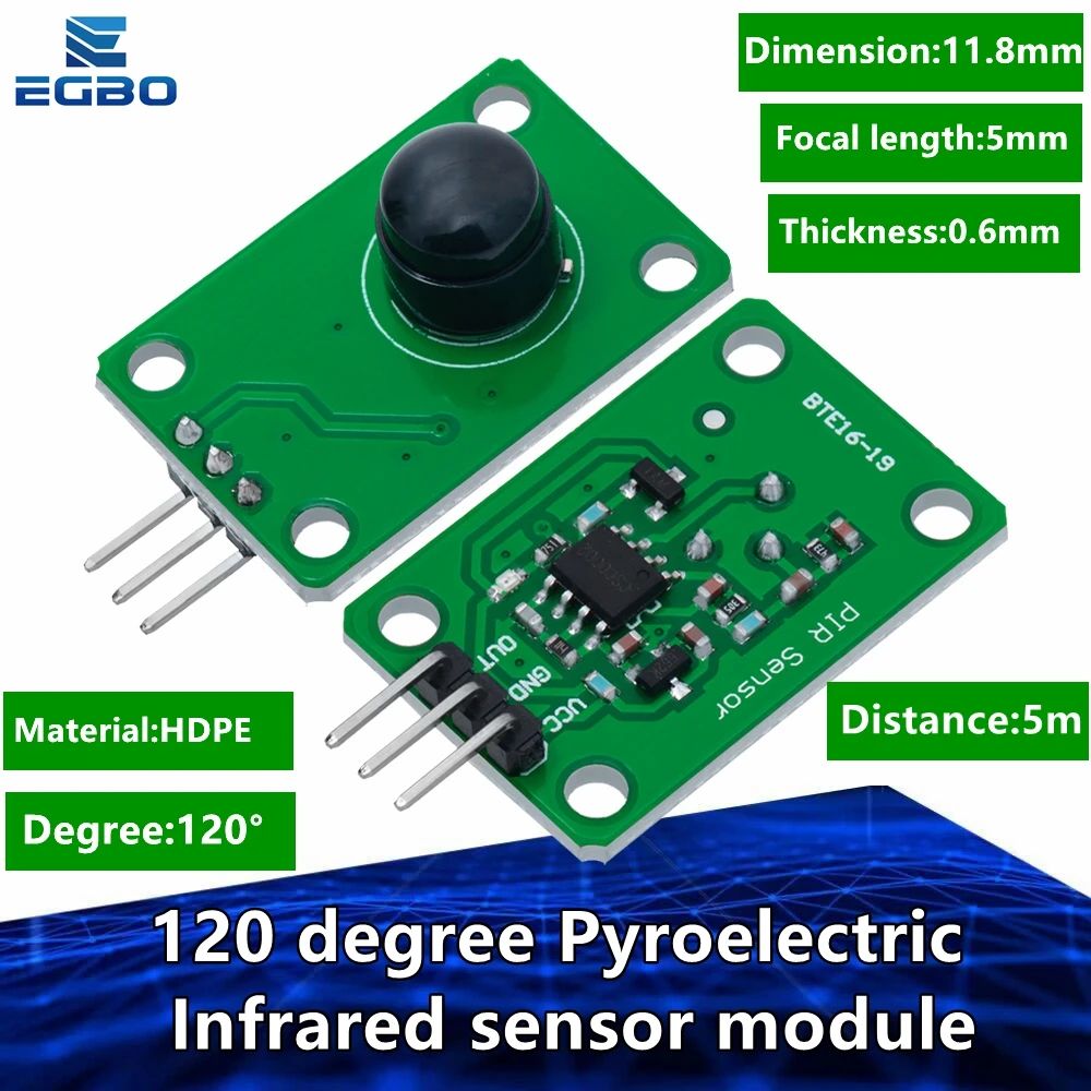 EGBO Pyroelectric Infrared Sensor for Arduino MCU Board Module, Human Body Detecting, PIR Motion Sensor, 120 Degree