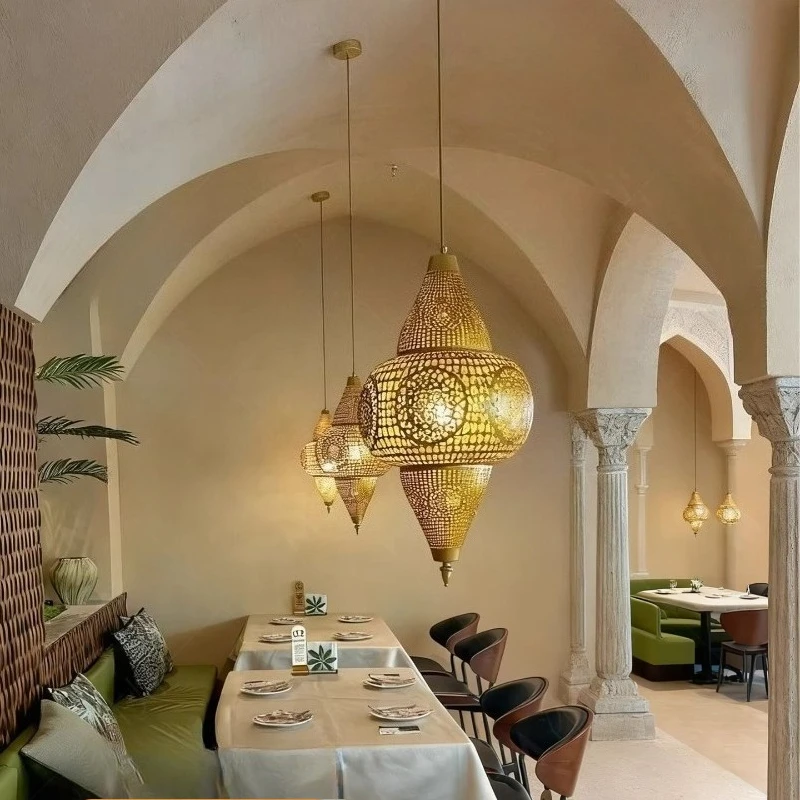Arab Southeast Asian Restaurant Pendant Lamp Retro Iron Art Hollow Out Living Room Coffee Shop Art Homestay Lighting Fixtures