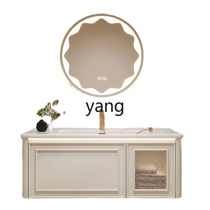 

Yjq Cream Style Ceramic Whole Washbin Bathroom Cabinet Bathroom Solid Wood Washstand Wash Basin Combination