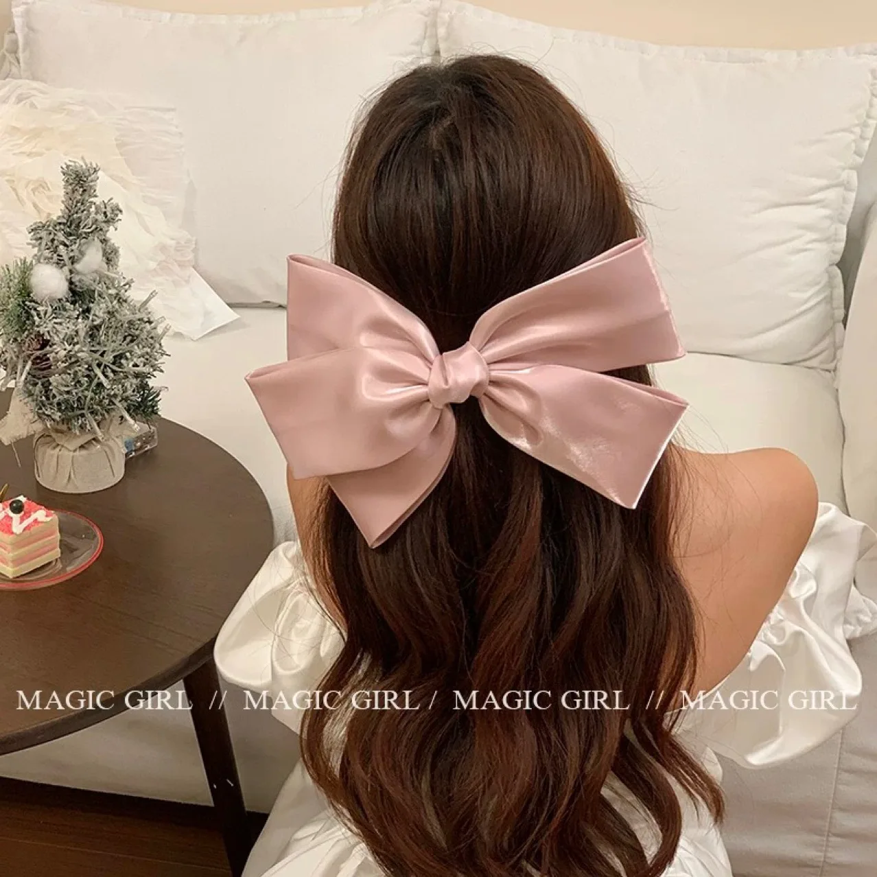 Bridal Pink Satin Bow Barrettes Wedding Side Clip Headdress Elegant Hair Accessories for Women Sweet Daily Banquet Wear Hairpin