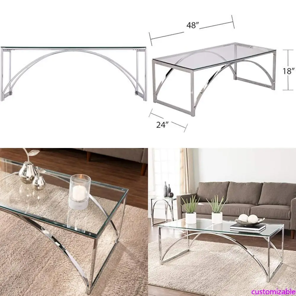 Mesa de centro Stevenly elegante com acabamento cromado SEI