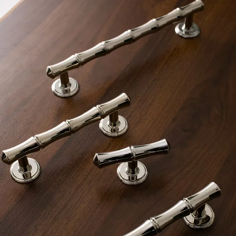 Nordic Style Bamboo Element Decorative Knobs / Bright Chrome Solid Brass Handles for Bedroom Wardrobes Kitchen Cabinet Handles