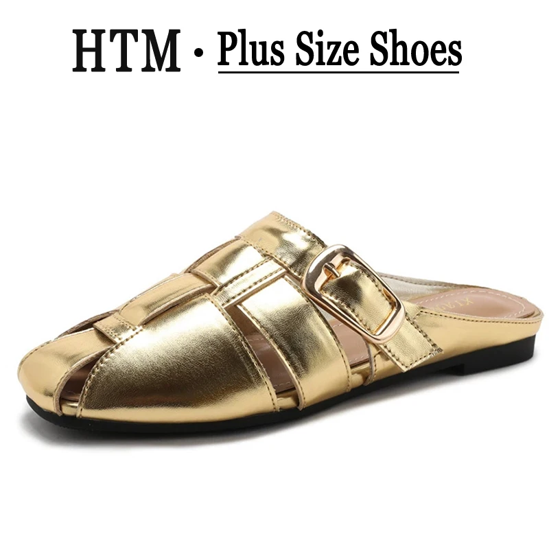 

Plus Size 36-43 Women Flat Sandals Spring Leather Mules Summer Roman Fashion Slippers Buckle Woman Casual Pantuflas сандали т