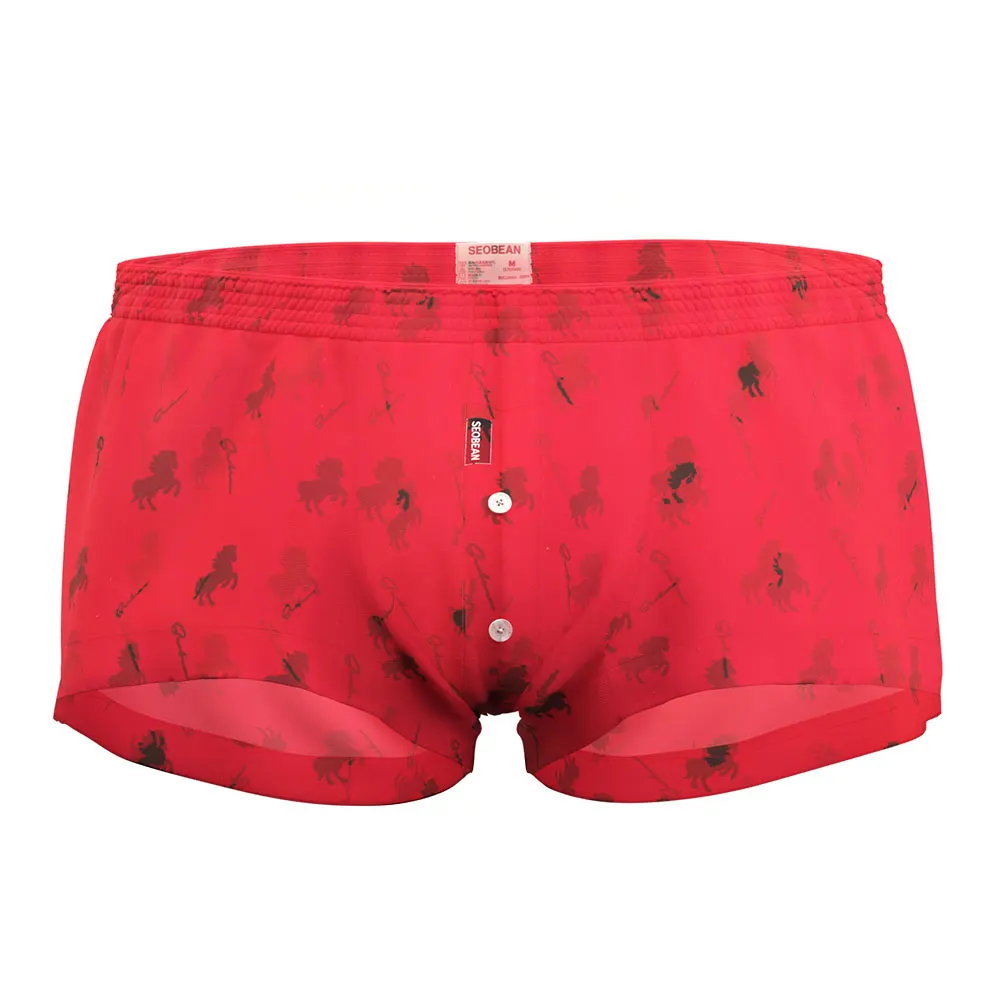 Seobean Men's Novelty Print Boxer Shorts Button Fly Soft Breathable Fabric Elastic Waistband Comfortable Loungewear Underwear
