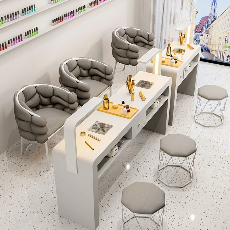 Multifunctional white manicure table with dust collector aesthetic center nail table design simple mesa manicura salon furniture
