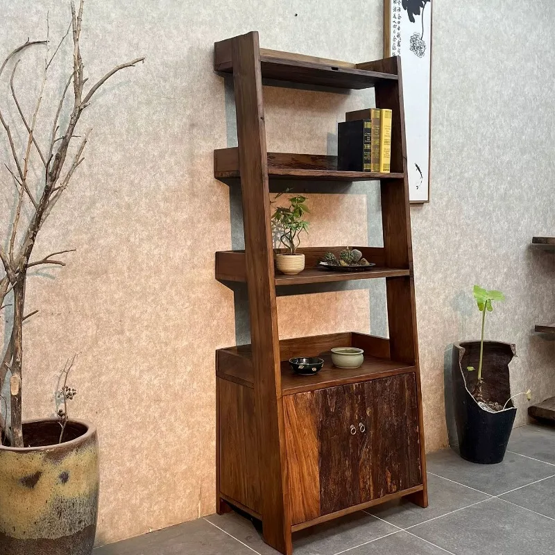 Solid wood flower stand, wall locker on the balcony of the homestay, retro flower pot stand locker.