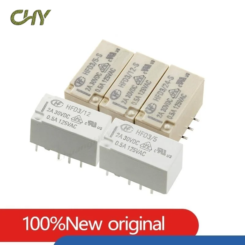 5pcs Relay HFD3-5-S 12-S 24-S Two Groups of Conversion Monostable 2A8 Feet HFD3 5V 12V 24V