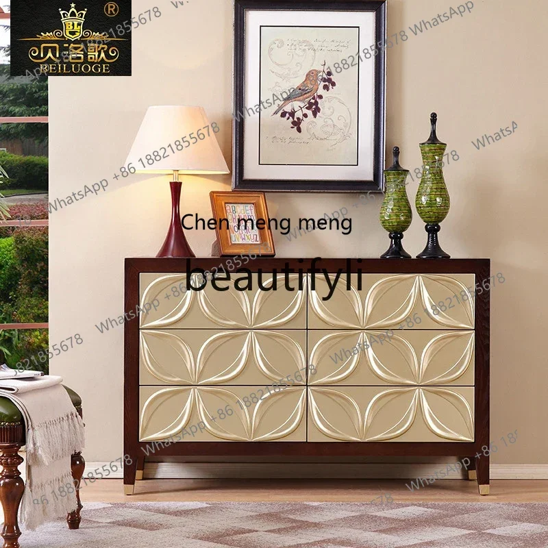 M178 Entrance cabinet solid wood three-dimensional carved foyer European living room dining side cabinet partition cabinet