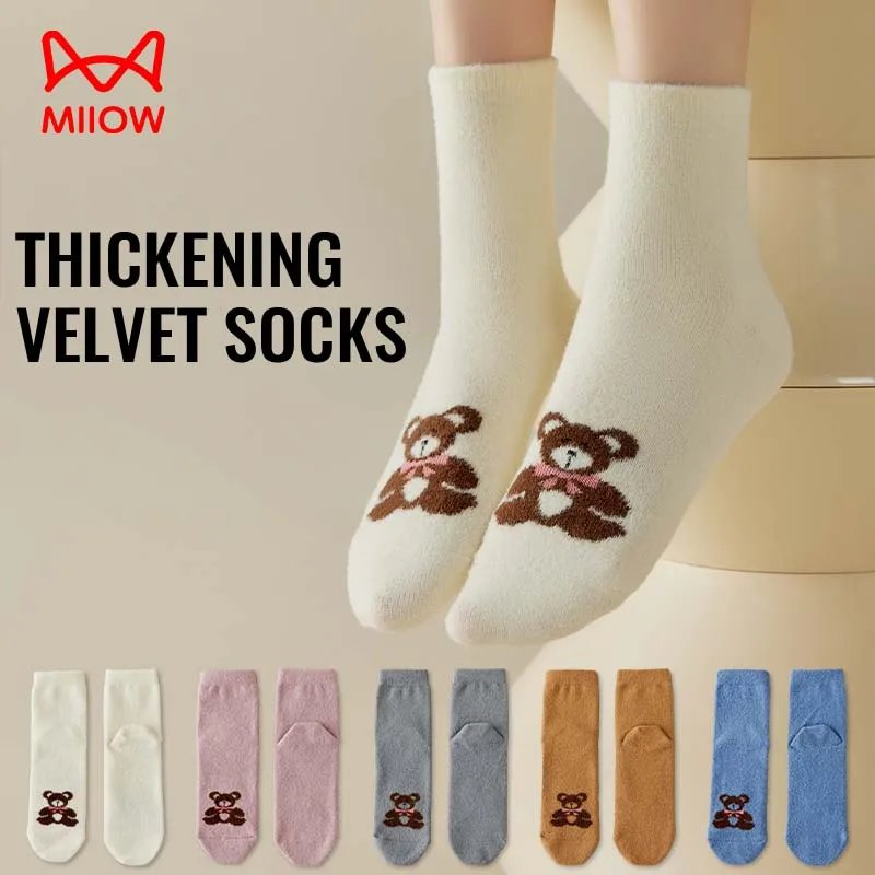 

MiiOW Plush Coral Fleece Socks Women Cartoon Cute Little Bear Soft Warm Indoor House Bootie Winter Heated Thick Postpartum Sock