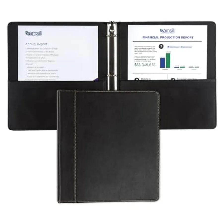 

3 Ring Binder, Leather, with Contrast Stitching, 8.5X, 3 Rgs, Notebook Bder, Portfolio Organizer, Planner, Journal