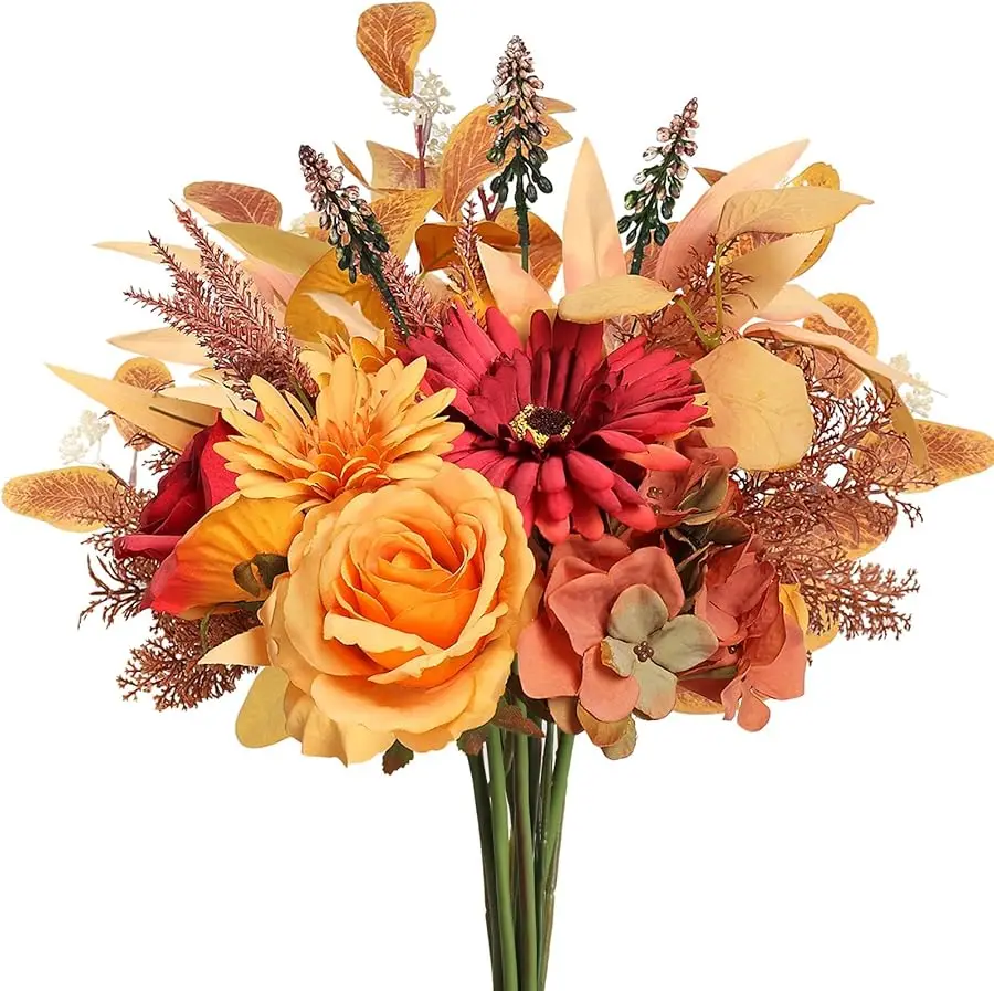 

2 Pcs Artificial Fall Flowers Bouquet for Decoration, Fall Fake Silk Flower Arrangement Faux Autumn Flowers Fall Decorations for