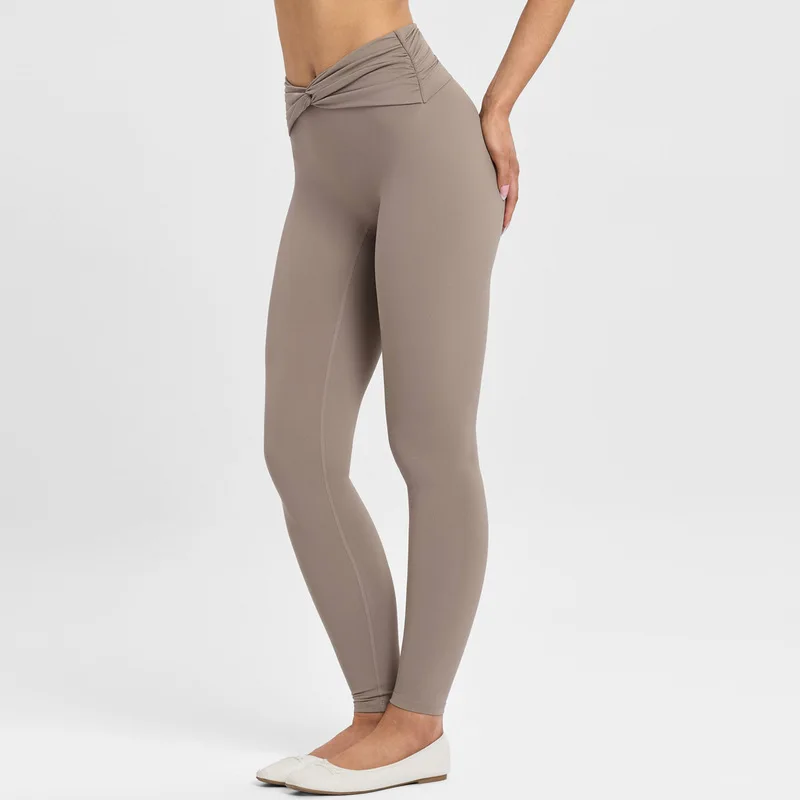 Nude Feel Ruched Tummy Control Yoga Pants High Elasticity Tight Fitting Sports Pants Slimming Peach Butt Lift Fitness Leggings