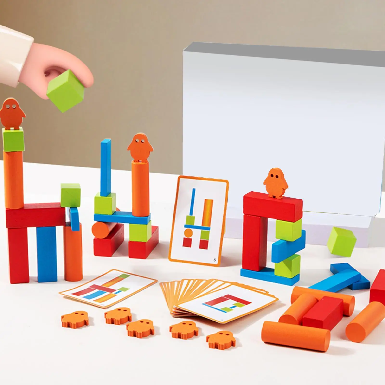 Conjunto de blocos de madeira para construção, criar pilha, suprimentos para sala de aula para crianças, formato de cor