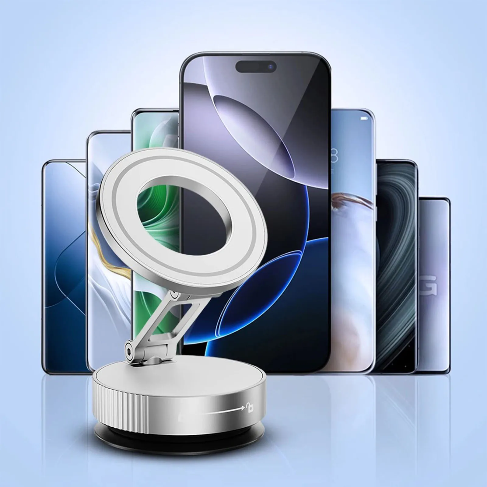 

Magnetic Car Holder Foldable Strong Vacuum Suction Cup 360° Rotating Metal Phone Holder For iPhone 16 15 14 13 12Pro Max