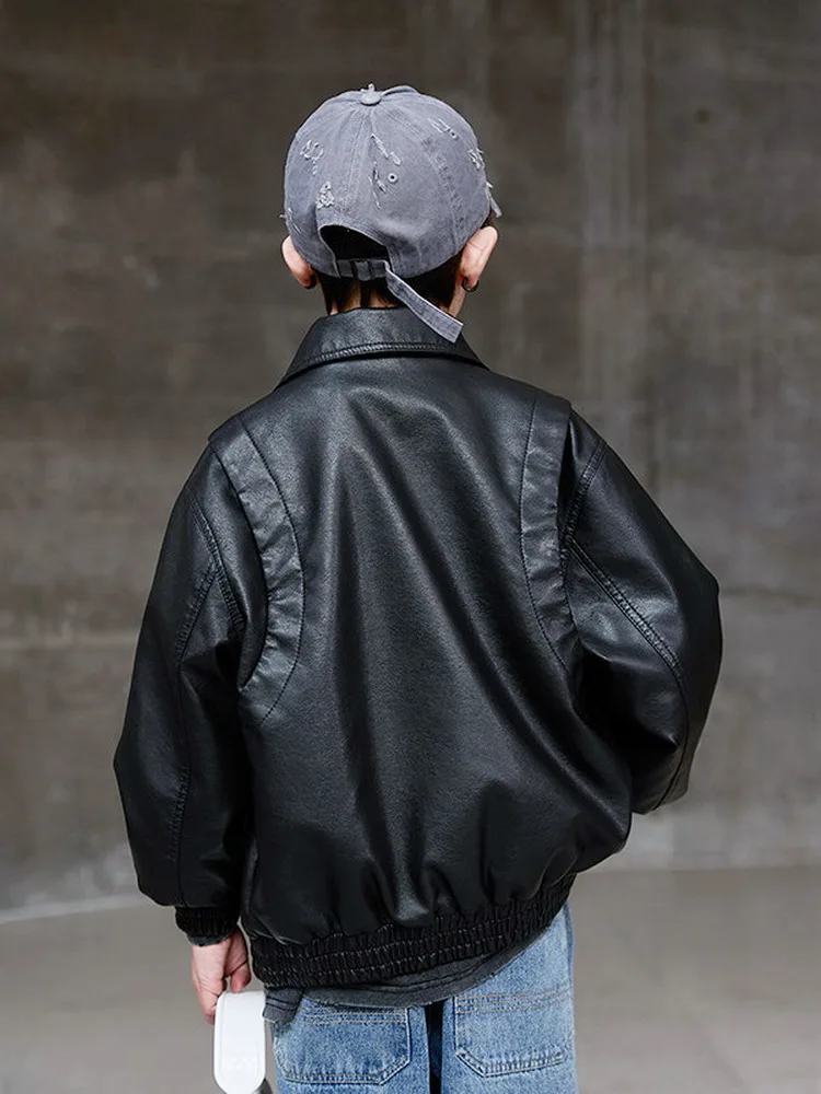 2-15 Years Boys Jackets Children PU Leather Jacket Motorcycle Style Jacket Autumn Fashion Teen Lapel Collar Coats view 5