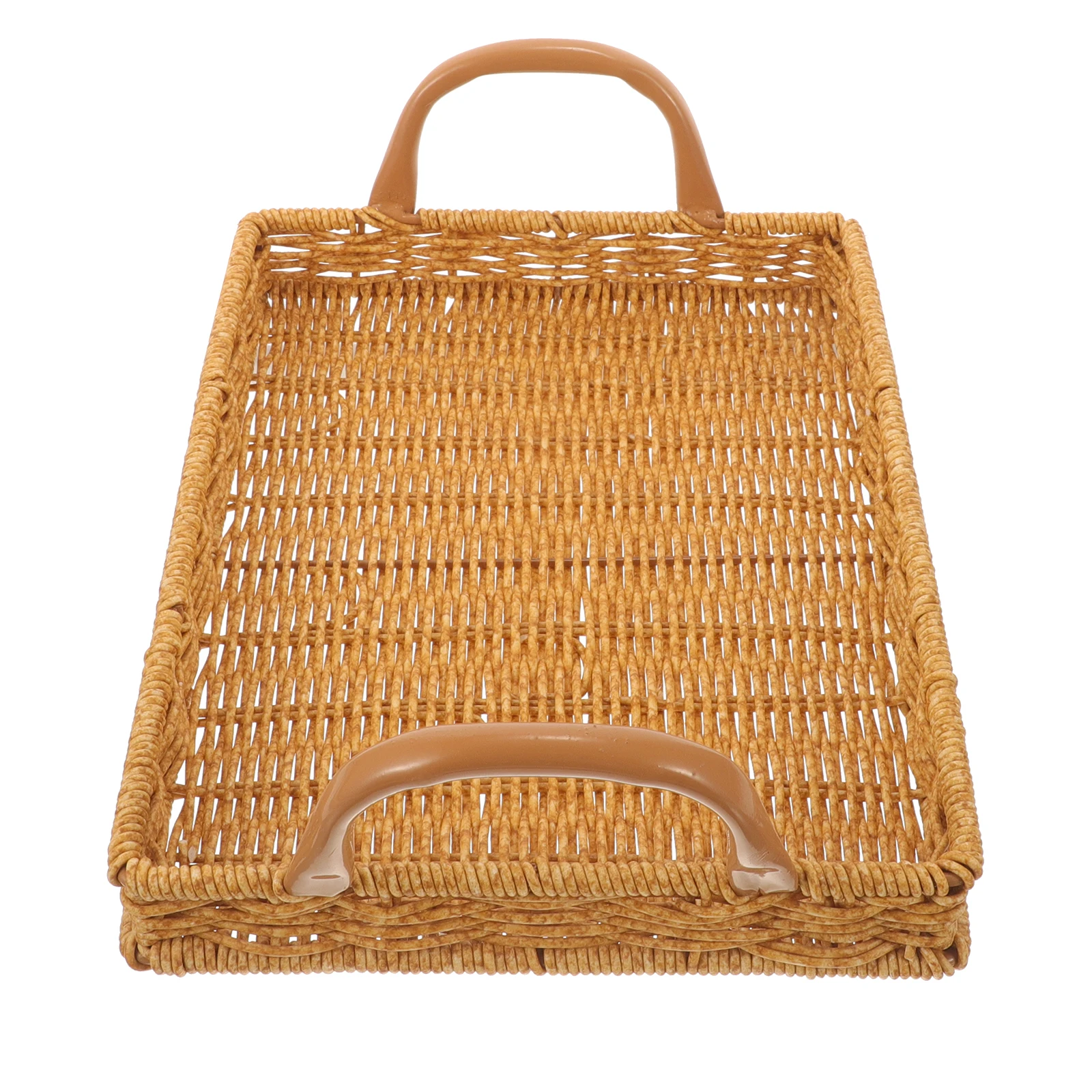 

Fruit Dish Snack Basket Square Handle Shaped Woven Rattan Style Storage Tray Safe Multipurpose Kitchen Living Room
