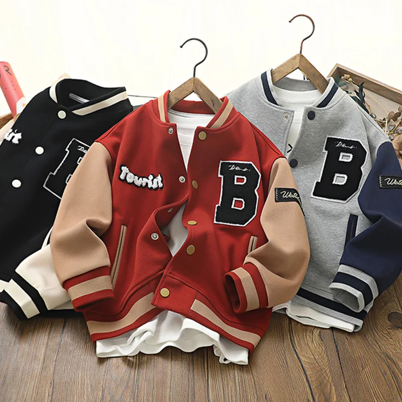 

2024 Korean Spring Autumn Junior Boy Baseball Jacket Teenager Boy Single-breasted Sport Coats School Boy Contrast Sweat Jacket