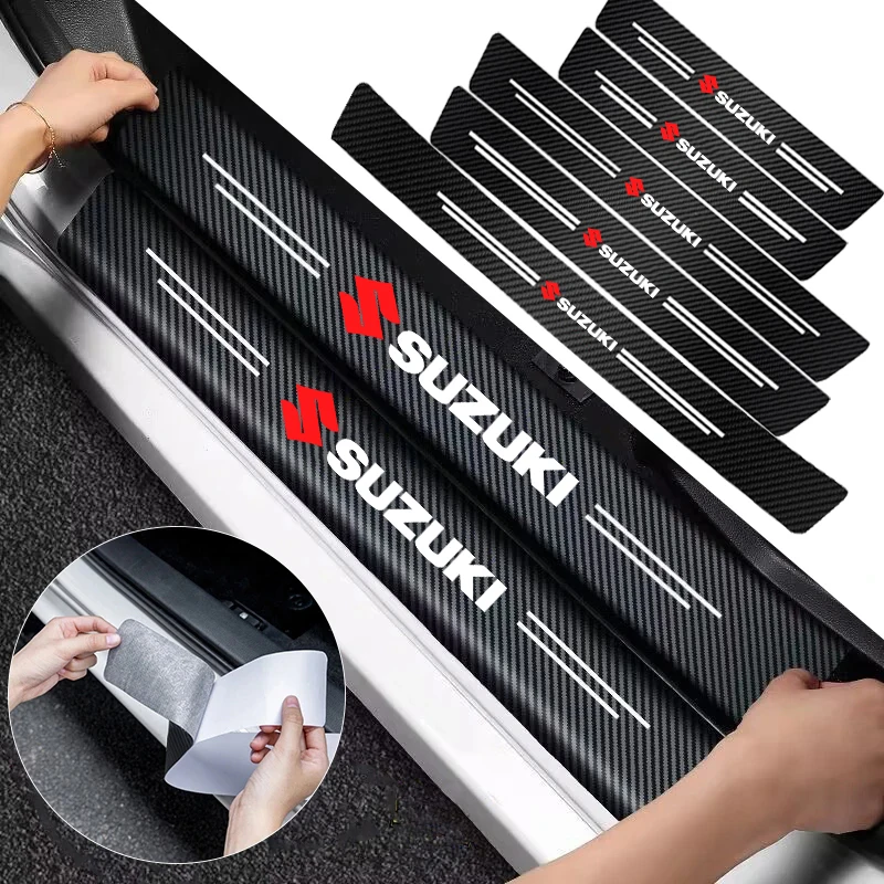 Adesivos de Fibra de Carbono para Proteção de Soleira de Porta de Carro 1/4/5 Peças para Suzuki Ignis Baleno Swift Jimny Vitara Kaiser Alto SX4 Splash