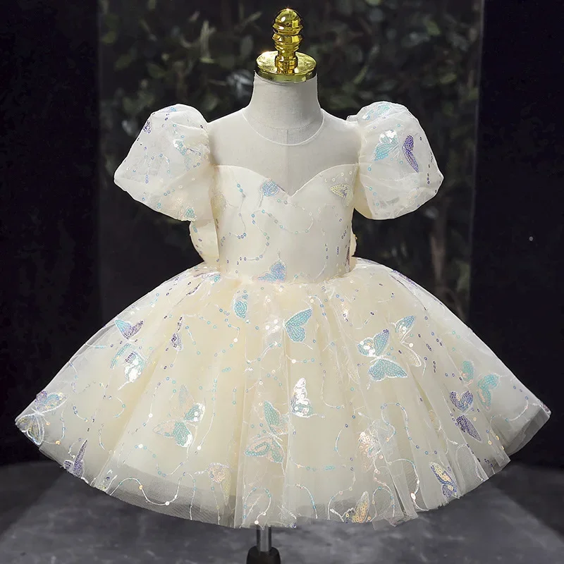 Girls Butterfly Princess Sequins Dress for Baby Formal Elegant Wedding Dresses Kids Ball Gown Children Birthday Party Vestidos