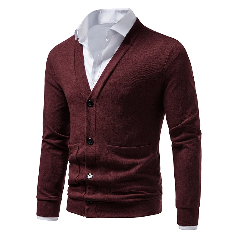 Cardigan en tricot pour homme, col en V, couleur unie, décontracté, Slim, printemps automne