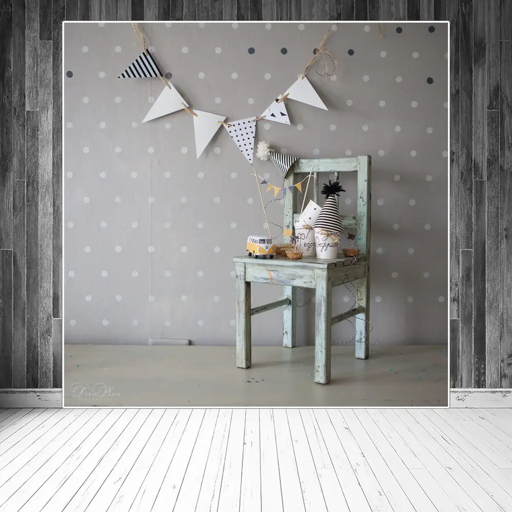 Fondos fotográficos de pared de lunares, decoraciones, banderines, silla de madera, juguetes, signo, Baby Photozone, accesorios