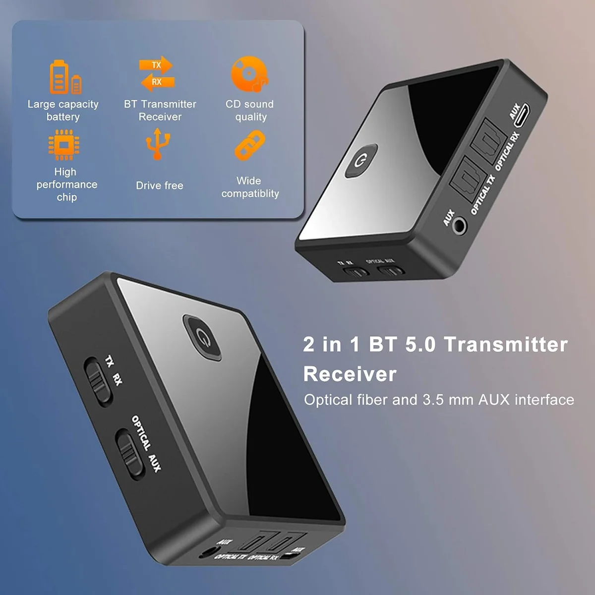 Bluetooth 5.0 Transmitter Receiver TV Speaker 3.5mm AUX Optical Adapter Audio Wireless Transmitter Receiver for TV Car