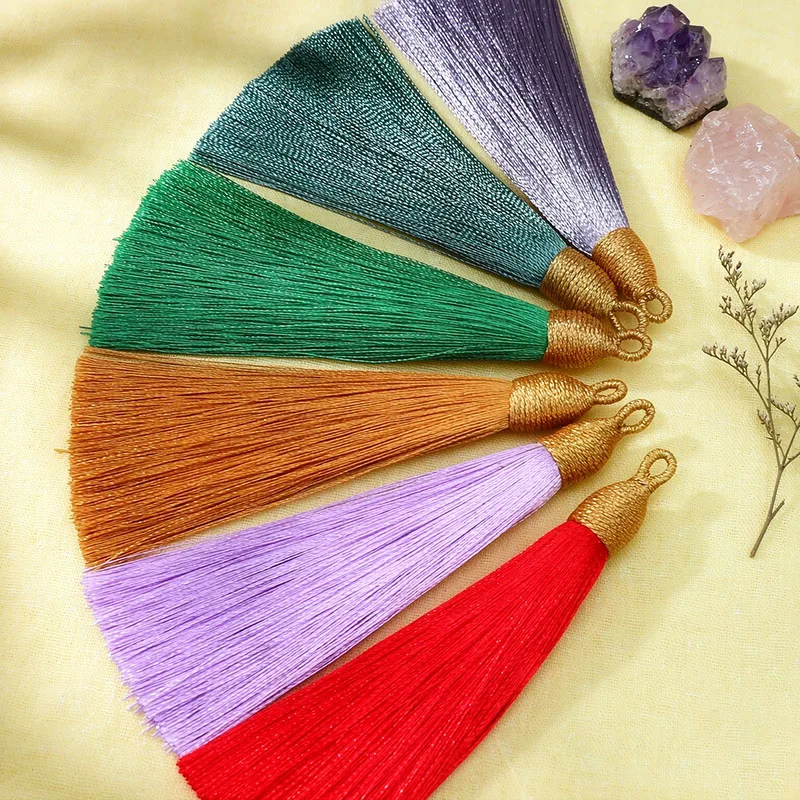 8CM Silk Tassel with Gold Cap Loop 8cm Handmade Tassels for Jewelry Making DIY Earring Keychain Pendant Accessories Multi‑Color