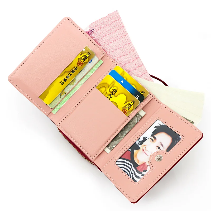 New Women's Short Folding Wallet with Love Embroidered Multi Card Position, Lightweight
