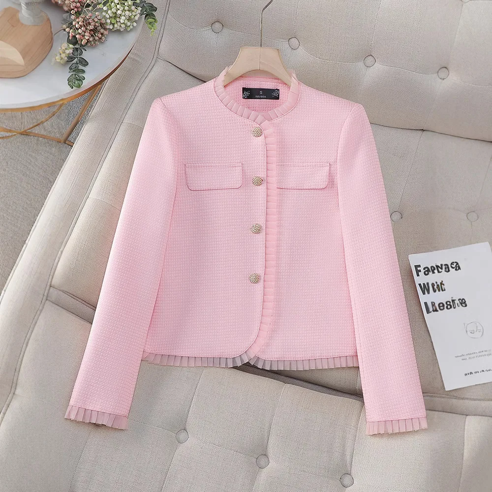 

Pink Small Fragrant Jacket Women's Blazers 2025 New Spring Autumn Short Suit Coat Fashionable Fungus Side Top Female Outerwear