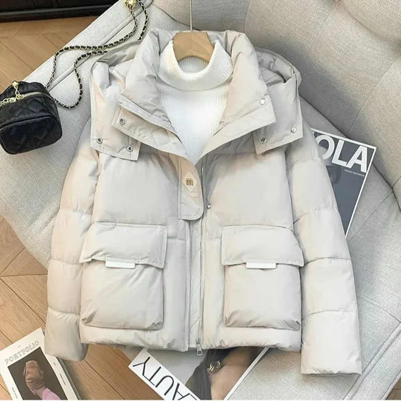 Winter New 2026 Chic Down Cotton-Padded Jacket Women's Short Overcoat Korean Hooded Thick Warm Parka Fashion Loose Cotton Jacket