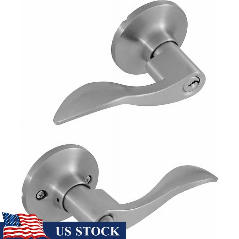

Reversible Satin Nickel Door Lever Lock Adjustable Latch Key Access Thumb-Turn Lock Grade-3 Security Hardware Kit