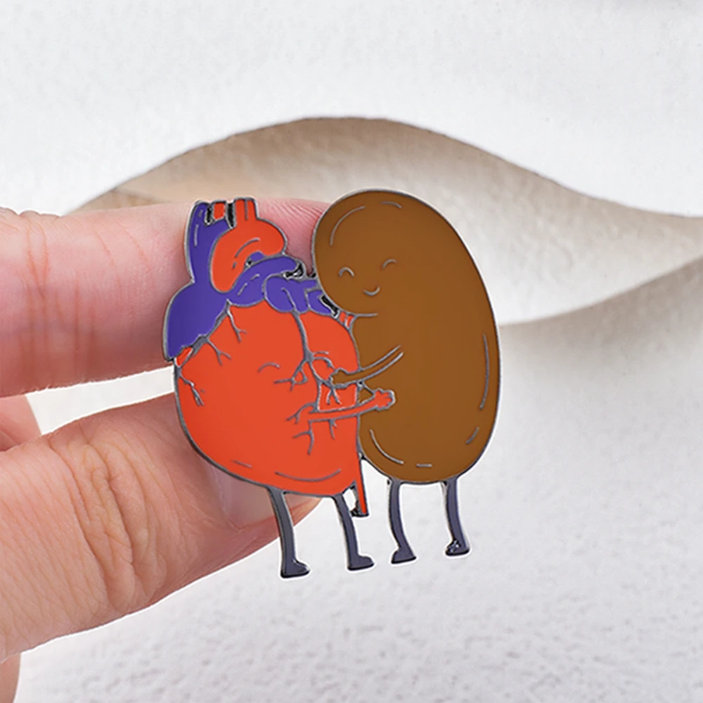 Catuni Funny Kidney Heart Pin Enamel Brooch Organ Biology Lapel Backpack Badge Accessories Jewelry Gift for Doctor Nurse Student