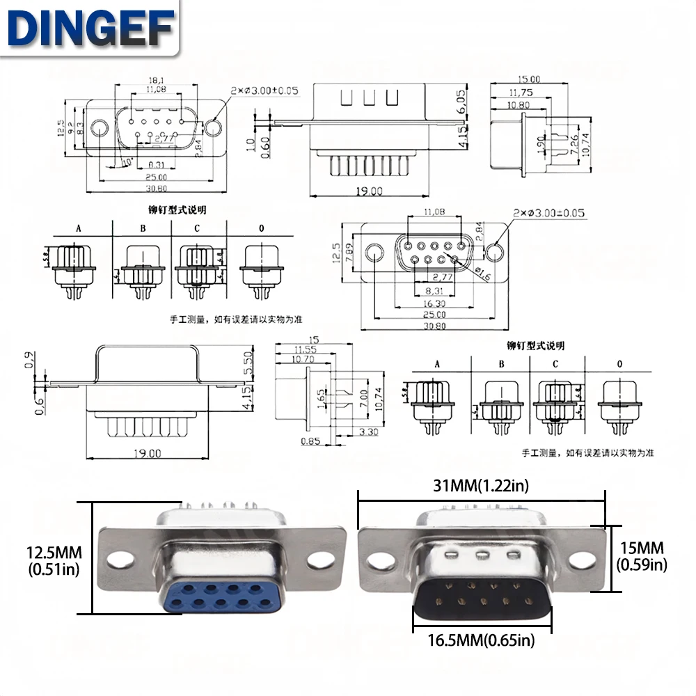 2Set DB9 Adapter Connector Core DB15 DB25 DB37 RS232 Serial COM Plug Connectors Hole/Pin Female Male Port Socket D Sub DP9