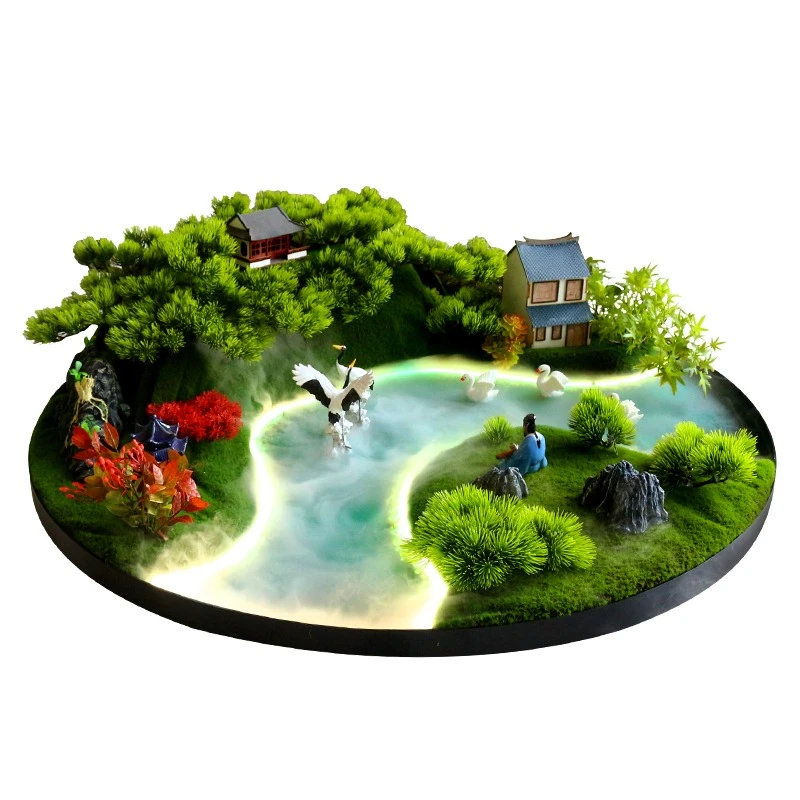 

Hotel dining table in the middle of the flower spray water lighting music table turntable landscape ornament large round table