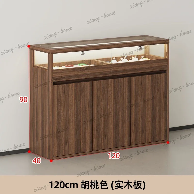Solid Wood Lockable Jewelry Display Cabinet Display Island Glass Storage Cabinet