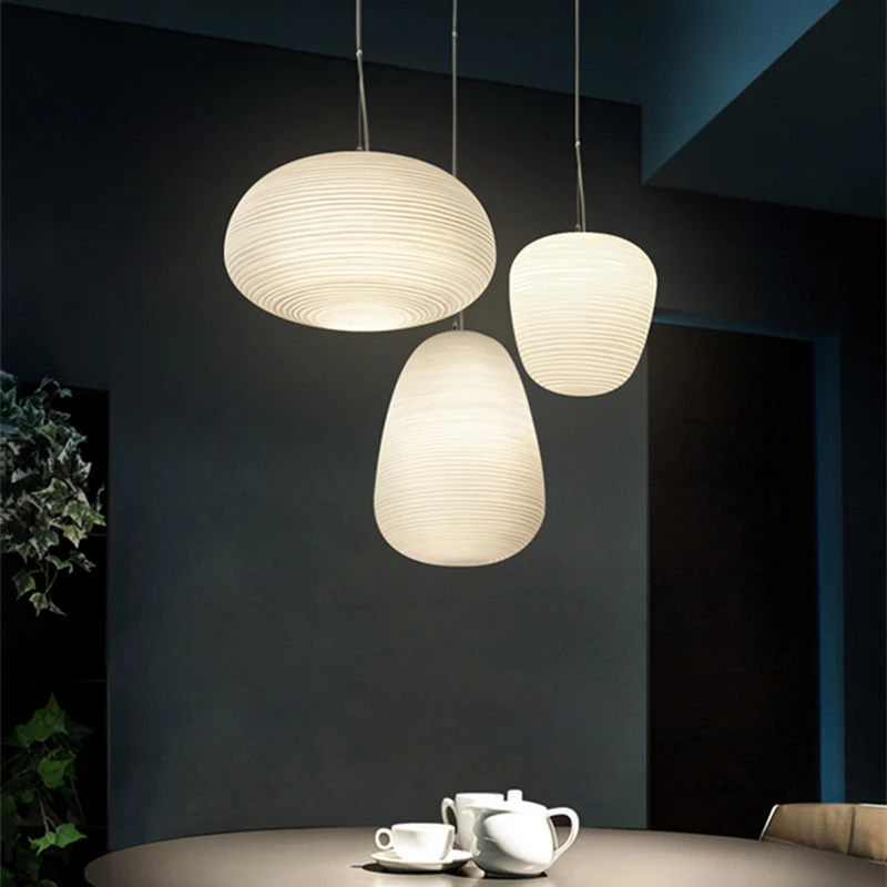 Foscarini Whorls Cocoon Pendant Light Milky White Glass Kitchen Dining Table Study Room Acrylic House Decor Hanging Lamp