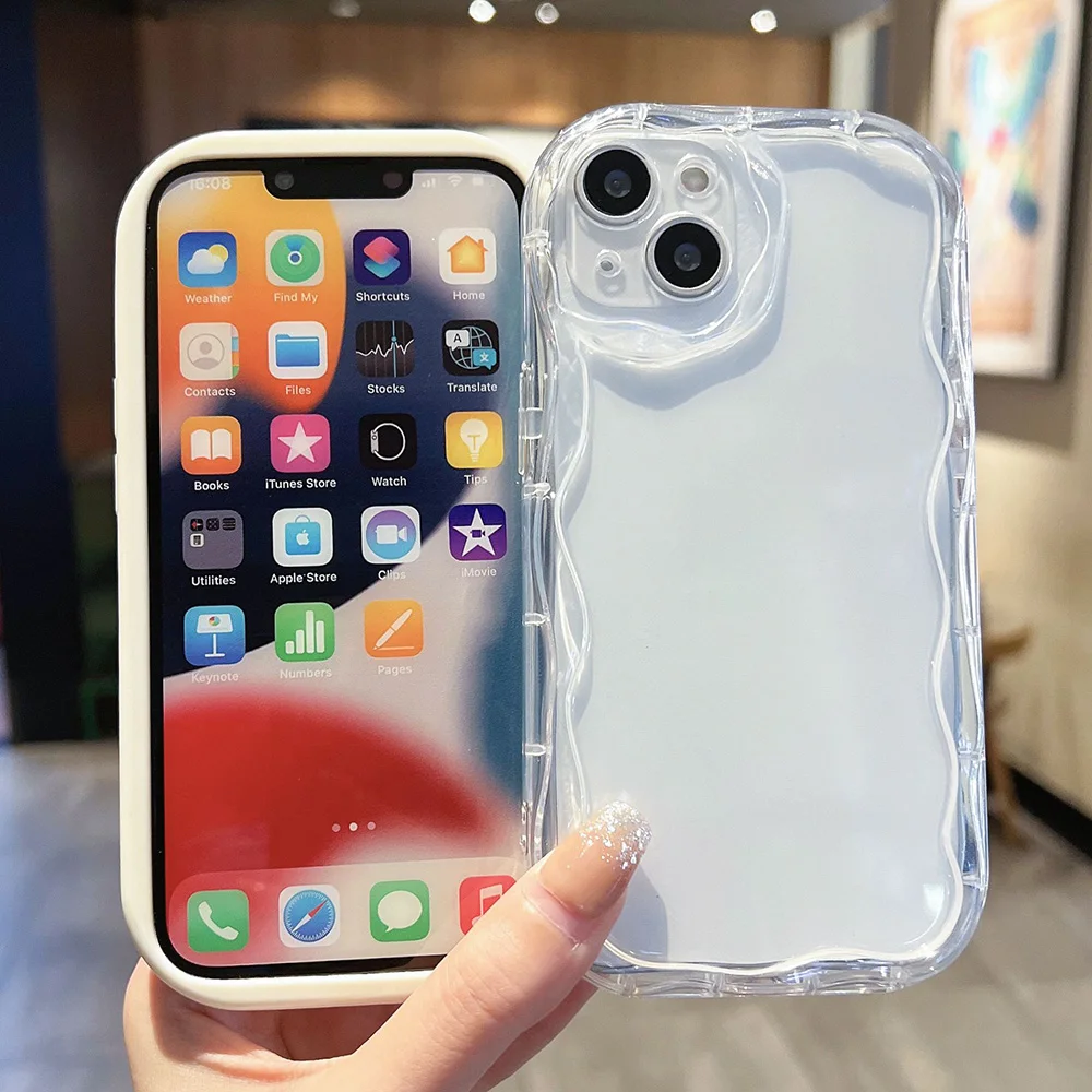 Soft Transparent Shockproof Phone Case For Samsung S24 S23 S22 Ultra S21 S20 FE A55 5g A25 A54 A34 A15 A23 A24 Curly Wave Cover