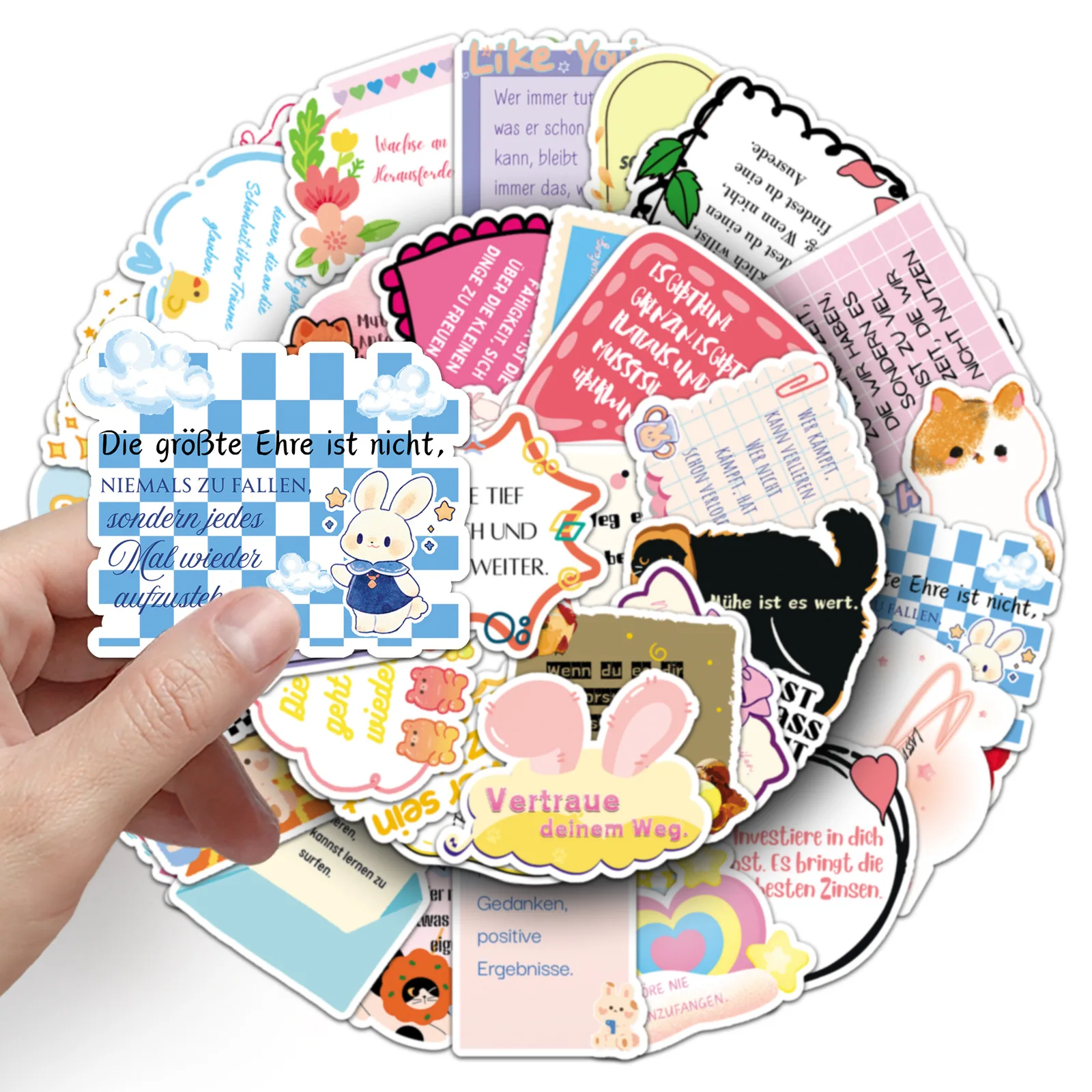 Autocollants de dessin animé avec texte inspirant allemand, 50 pièces, énergie Positive, phrase courte, Graffiti, décoration, bricolage, valise pour ordinateur portable, guitare