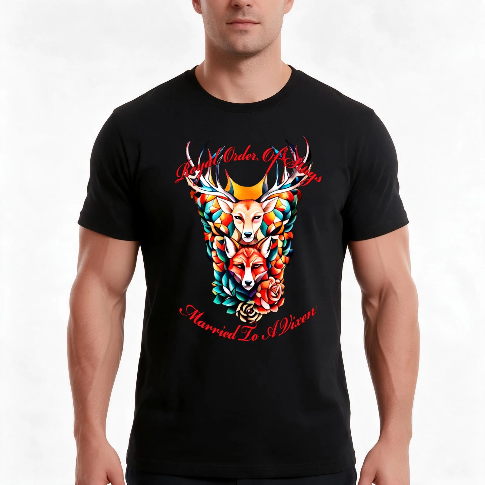 Royal Order Of Stags Married To A Vixen T-Shirt, Summer Casual Cotton Tee, Oversized Streetwear Tops, Vintage Graphic Print