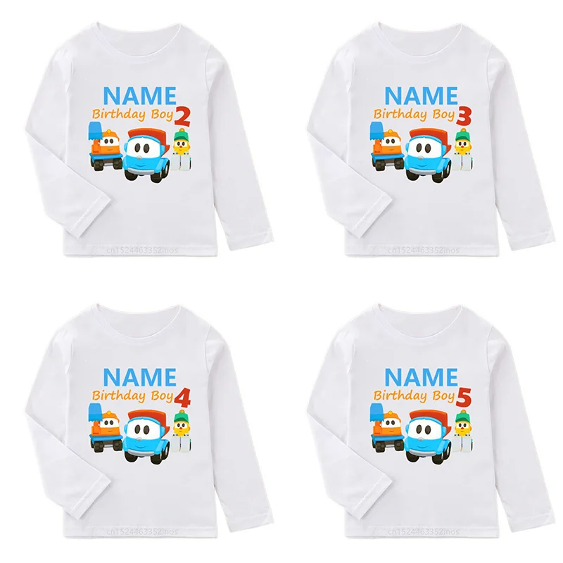 

Leo The Truck Tv Show Print Birthday Boys T-shirts 1 2 3 4 5 6 7 8 9 Years Customize Name Kids Long Sleeve T shirt Girls Clothes