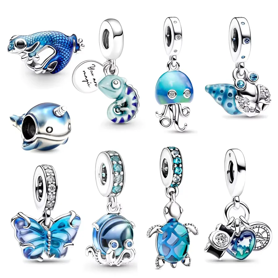 NEW Murano Glass Butterfly Sea Turtle & Glow Crab Dangle Charm Bead Fit Original 925 Sterling Silver Pandora Bracelet Jewelry Gi