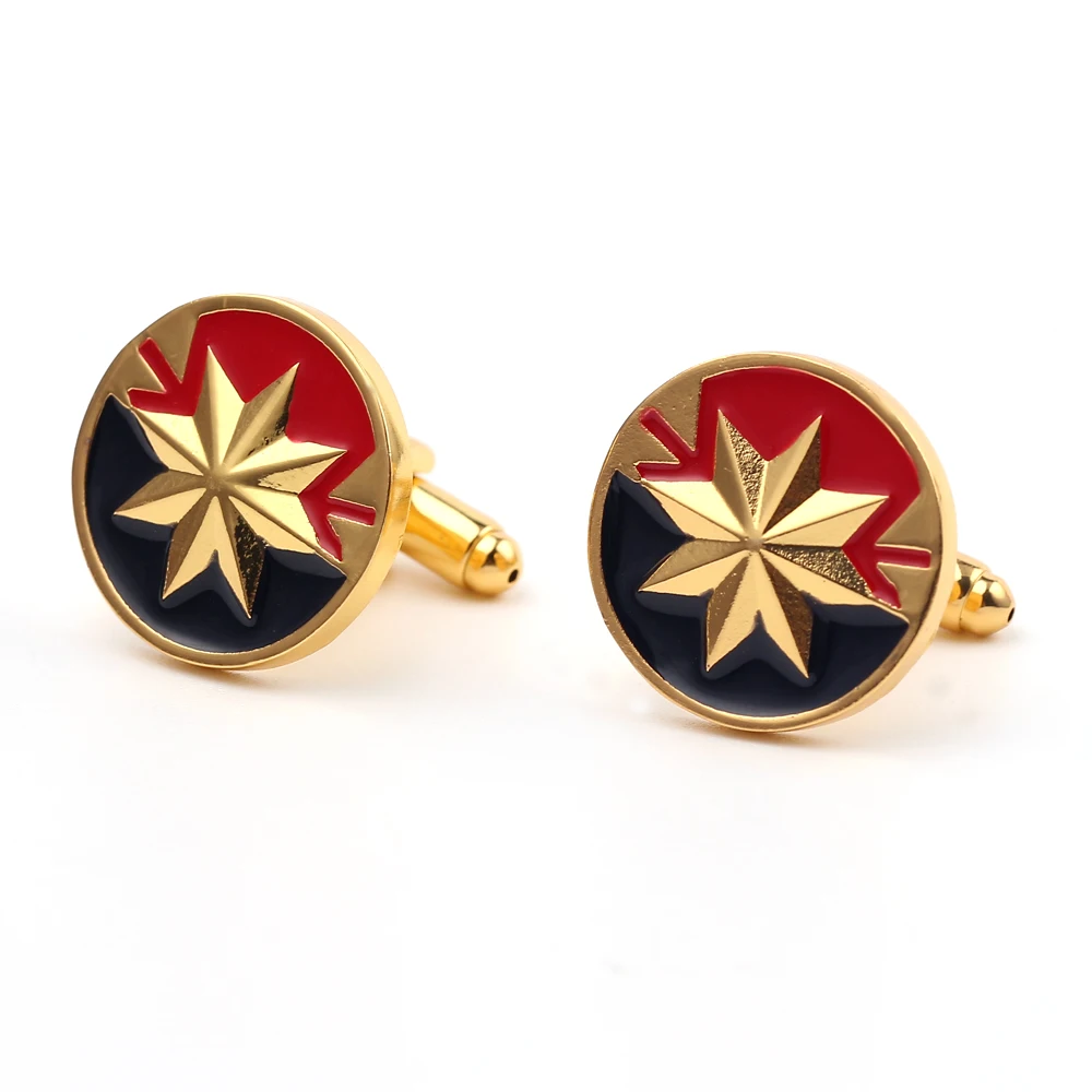 

Superhero Captain Marvel Star Cufflinks the Avengers Marvel Jewelry Periphery Men's Shirt Cuff Links Wedding Accessories Gift