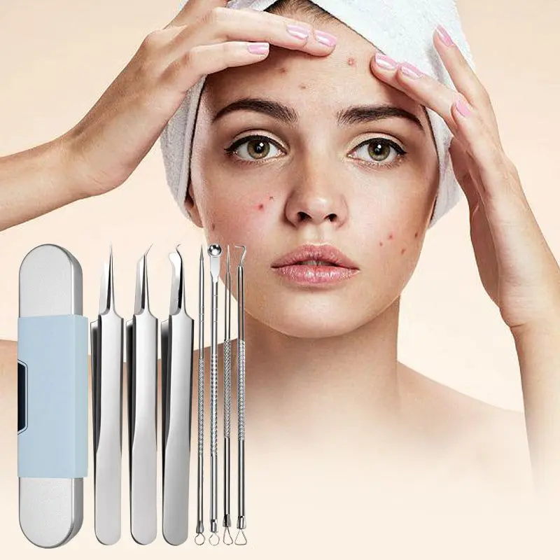 4pcs Blackhead Remover Tool Kit Stainless Steel Comedones Extractor Pimple Acne Clip Removal Kit Nose Face Tweezer Tools