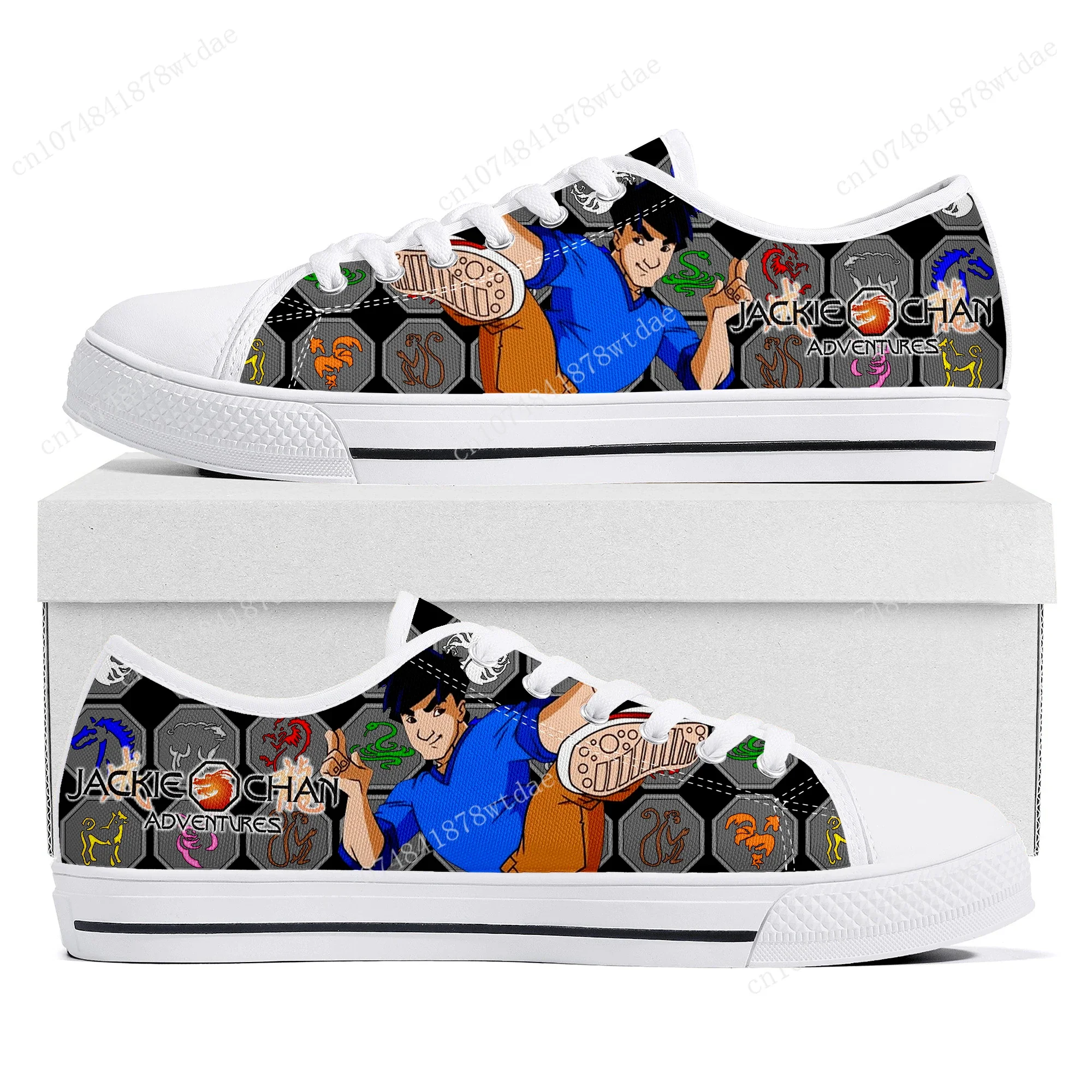 Jackie Chan Adventures Low Top Sneakers donna uomo adolescente Sneaker in tela di alta qualità coppia fumetti Manga scarpe su misura