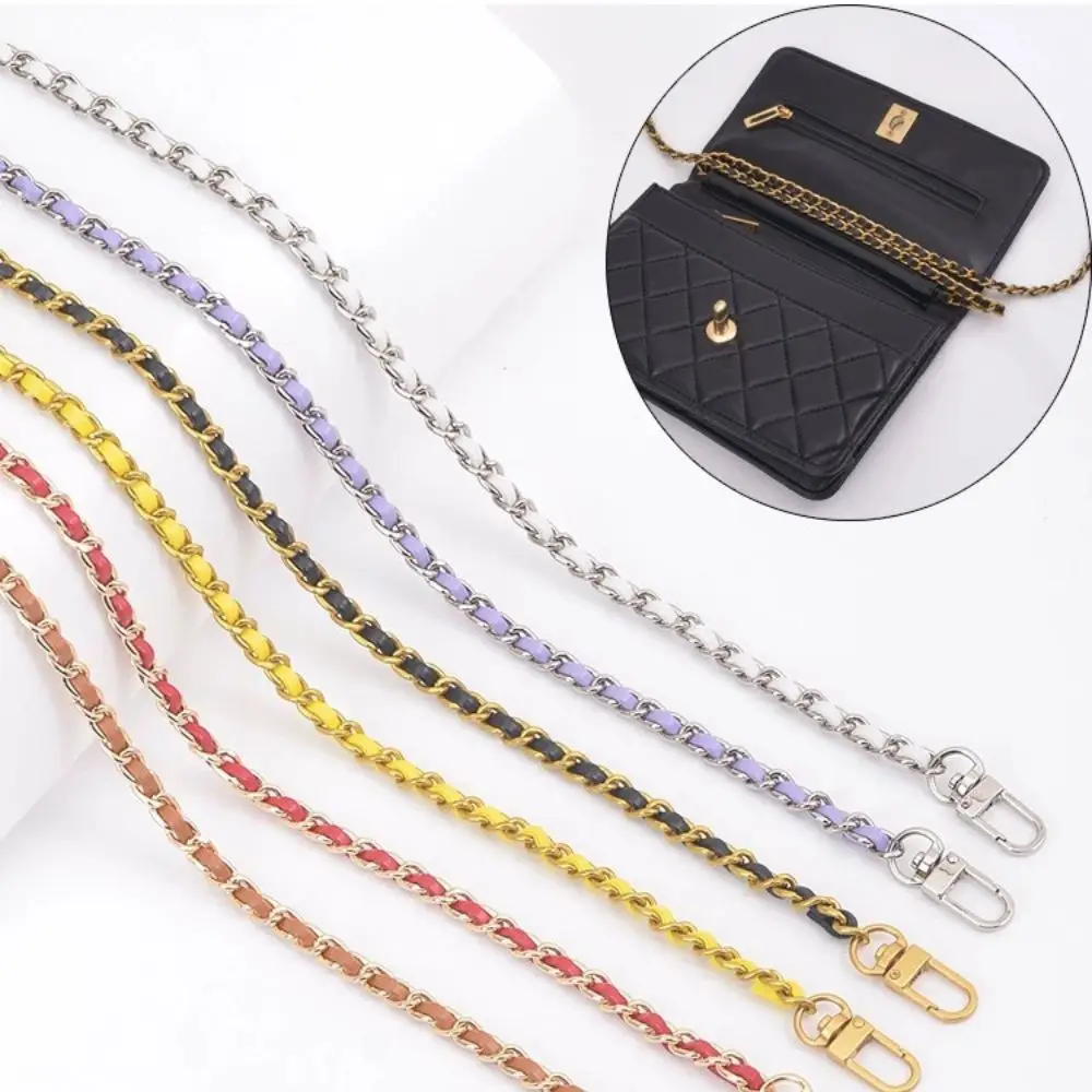 PU Leather+Metal Chain Shoulder Bag Strap Fashion Women Crossbody Bag Chain Chic Replacement Handbag Strap Cellphone Accessories