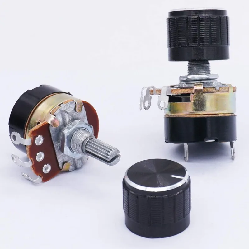 2Sets WH138 B5K B10K B20K B50K B100K B250K B500K Ohm Single Linear Taper Dimmer Potentiometer with Switch and Black Alloy Knob