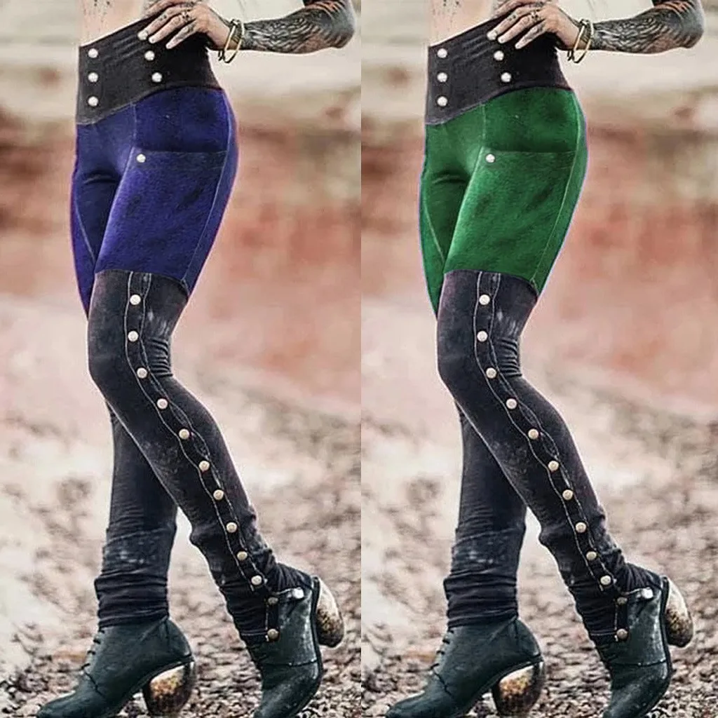 

Women's Fashion High Waisted Side Rivets Long Pants Sexy Skinny Stretch Pencil Pants Color Blocking Patchwork Split Trouser