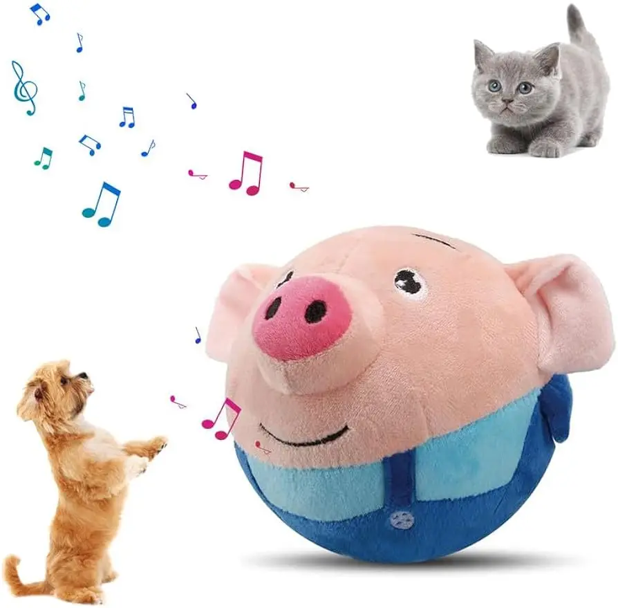 

2024 New Interactive Dog Toys Talking Squeaky Moving Ball Toy Washable Cartoon Pig Plush Sound Electronic Dog Toy for Dog Cats